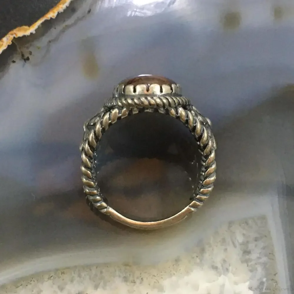 Carolyn Pollack Vintage Sterling Oval Brown Agate Decorated Ring For Women